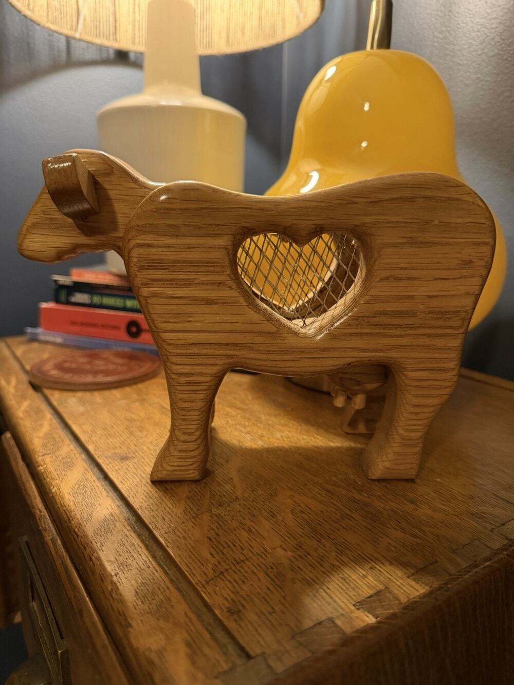 VTG 90s Handmade Wood Cow And Heart Potpourri Holder Cottagecore Country Decor